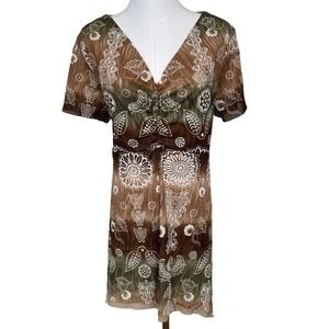 Vintage Fashion Bug Paisley Tie Dye Tunic Top Brown Green‎ XL Y2K Forest Fairy